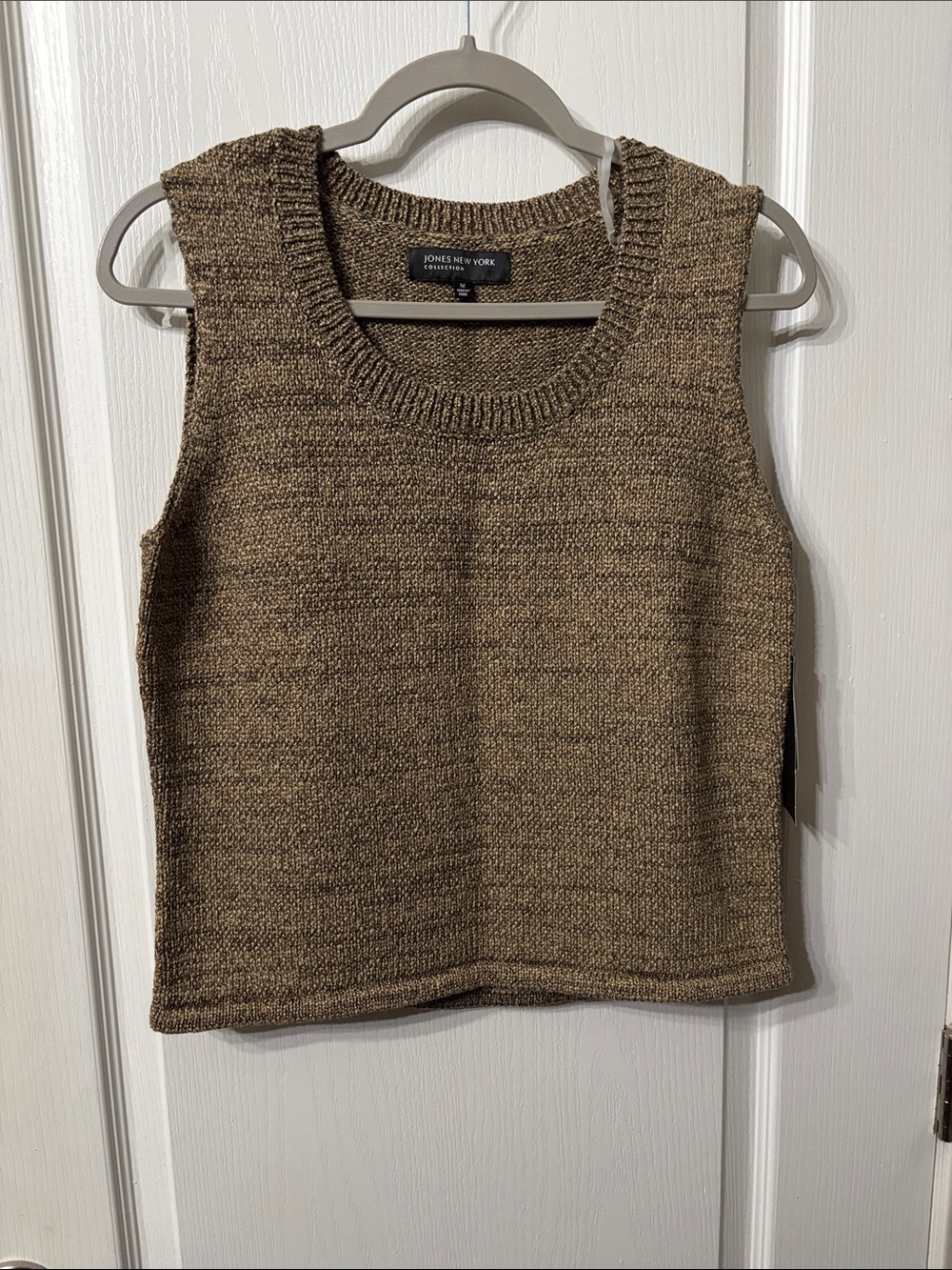 Jones New York Sleeveless Knit Scoop Neck Sweater in Brown